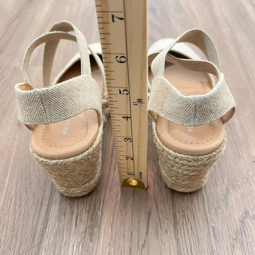 Easy Spirit Meza Espadrille Wedge Sandals Textile Almond Toe Slip‎ On  7